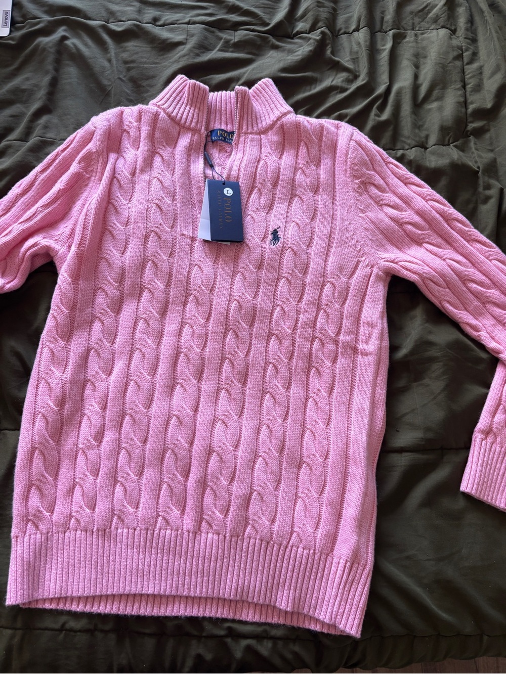 Polo by Ralph Lauren Pink Cable-Knit Quarter Zip Sweater